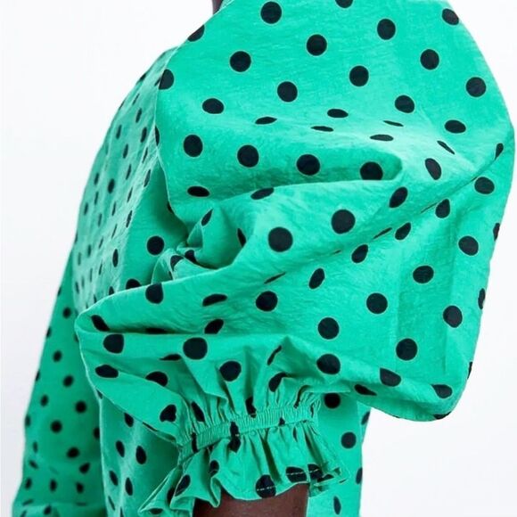 NWT ZARA Polka Dot Sleeveless Crop Top in Green size M - Picture 7 of 10